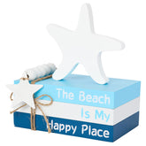5 Pieces Beach Decor Wood Book Stacks and Starfish Sign Bead Garland, Decorative Books for Beach Room Decor Tiered Tray Decor, Beach Decorations for Home Coastal Bathroom image 0